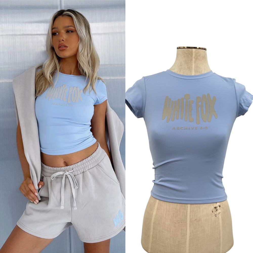 White Fox Boutique Archive 6.0 Baby Tee Sky Blue Shirt Short Sleeve Size XXS